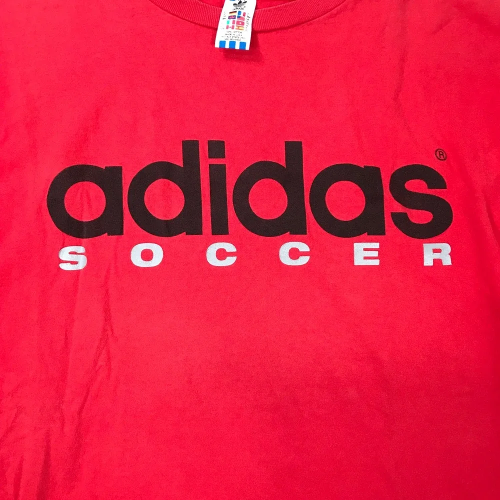 Vintage 90s Adidas Soccer T Shirt Red XL Made in USA Single Stitch Graphic Tee
